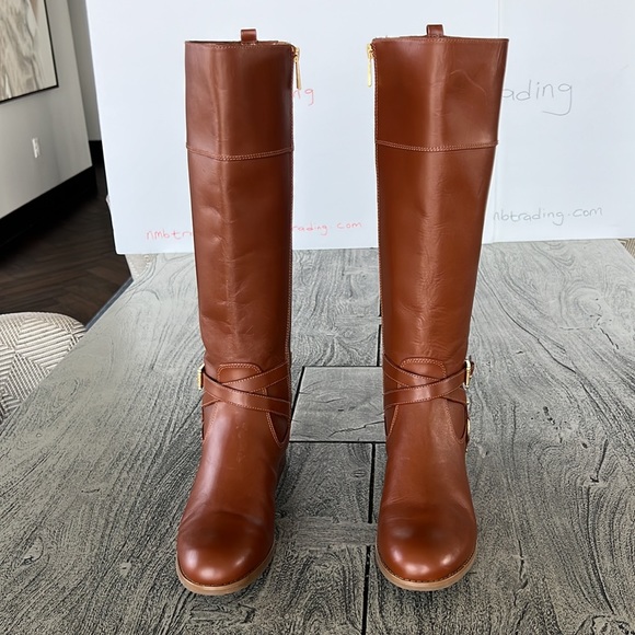 Michael Kors brown leather boots side zip and straps riding boots size 8.5M - Picture 2 of 15